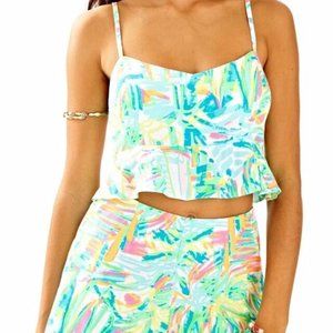 Lilly Pulitzer Linnea 2 piece Crop Top Short Set Sea Salt and Sun Size 6